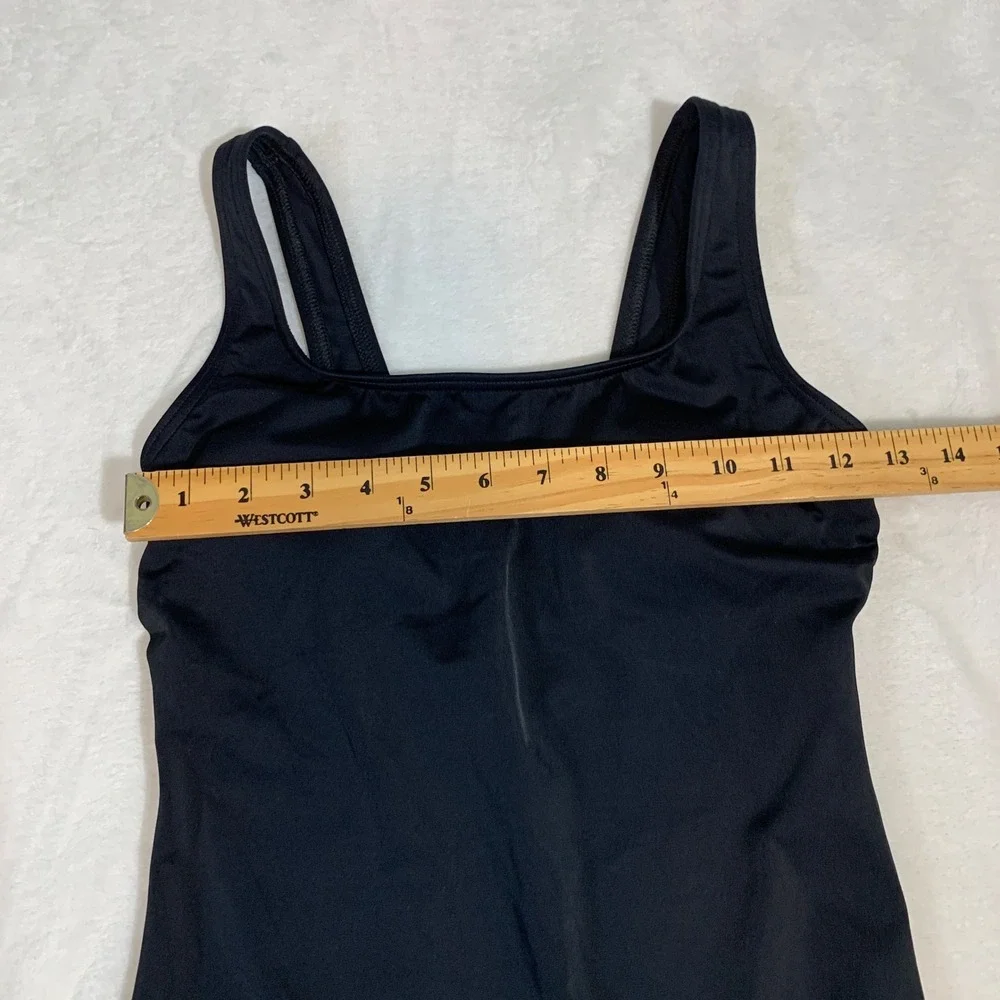 Lands'‎ End Black One Piece Swimsuit Square Neck Modest Size 8